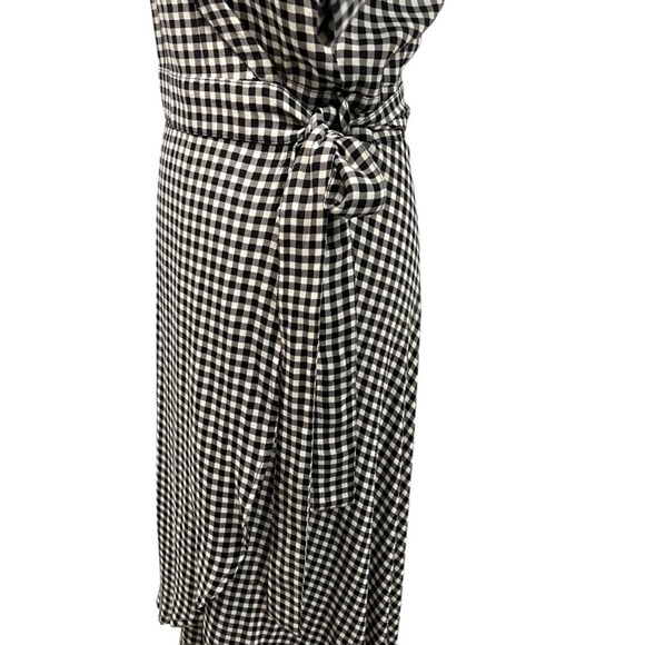 GANNI Gingham Crepe De Chin Black White Check True Wrap Dress Women’s Large - Picture 7 of 15